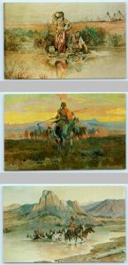 3 Postcards C.M. RUSSELL GALLERY, Great Falls MT ~ Artist NATIVE AMERICANS 1960s