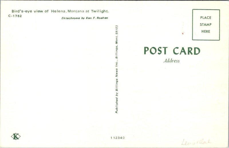 View Overlooking Helena MT at Twilight, Vintage Postcard K18