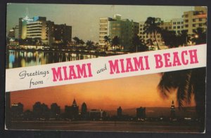 FL MIAMI and MIAMI BEACH Night Scene and Sunset Greetings from pm1957 ~ Chrome