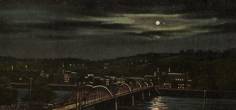 1907-15 Kittanning PA The Bridge by Moonlight Night Armstrong Co Old DB Postcard