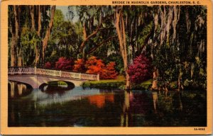 Vtg Charleston South Carolina SC Bridge in Magnolia Gardens 1930s Postcard