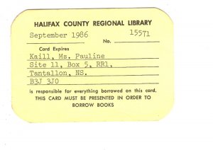 1986 Halifax Library Paper Card