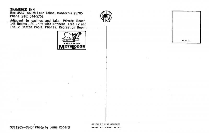 SHAMROCK INN Roadside LAKE TAHOE Stateline CA 1960s Chrome RARE Vintage Postcard