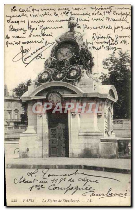 Old Postcard Paris Statue Strasbourg