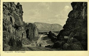 iceland, ÞINGVELLIR THINGVELLIR, Almannagjá, Panorama (1930s) Postcard