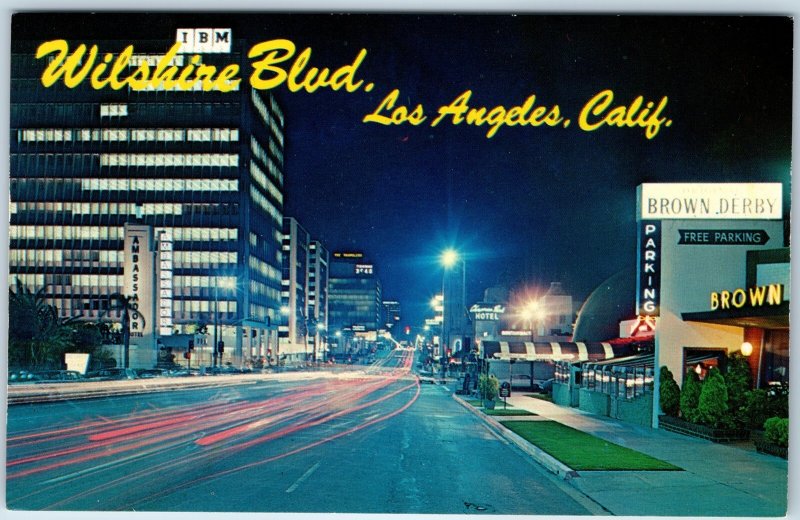 c1960s Los Angeles CA Greetings Night Wilshire Blvd Exposure Downtown IBM A237