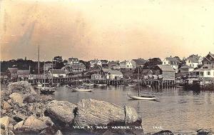 View at New Harbor ME Shoreline Boats Real Photo Postcard