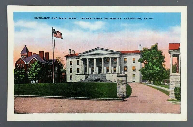 1940s Transylvania University Lexington KY Postcard Entrance Main Building Flag