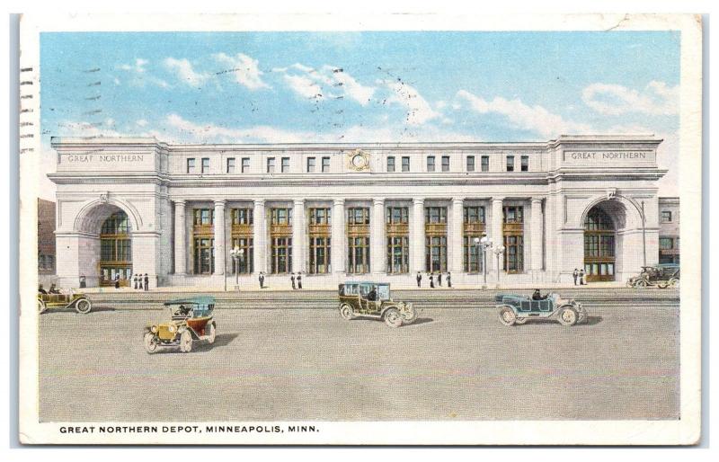 1917 Great Northern Depot, Minneapolis, MN Postcard