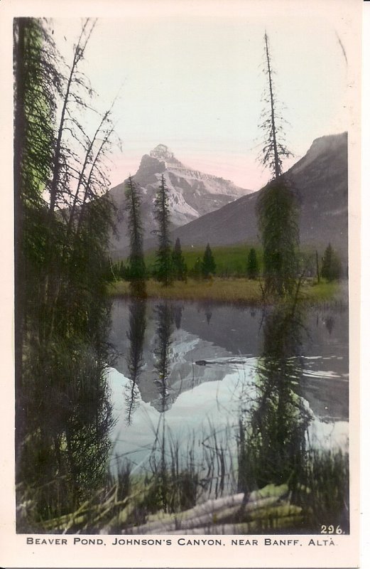 RPPC CANADA, AB Johnson's Canyon, Tinted Real Photo, 1930, Beaver Pond, Banff