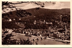 VINTAGE POSTCARD PANORAMIC VIEW OF HEIDELBERG GERMANY CASTLE TOWN & RIVER