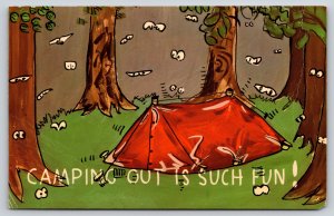 Comics~Tent Shaking At Night~Camping Such Fun~Eyes Everywhere~Vintage Postcard