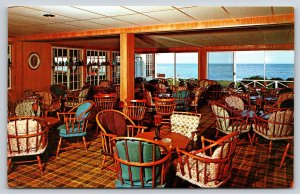 Interior~Kennebunkport Maine~Shawmut Oceanfront Inn~Lounge Room~1950s Postcard