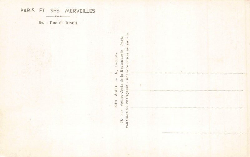 A234 France Rue de Rivoli Paris Cars vintage postcard