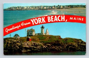 Greetings Banner York Beach Maine Scenic Coastal Landscape Chrome Postcard