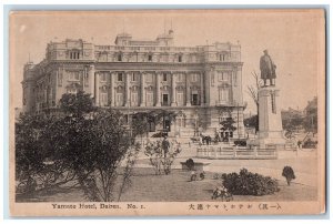 1918 Yamato Hotel Dairen China No. 1 Statue Horse Carriage Antique Postcard 