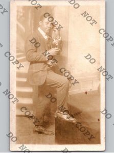c1910 Dapper Black African American Gentleman Telephone Studio Americana RPPC