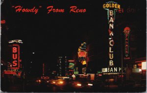 Center Street At Night Reno Nevada Vintage Postcard C225