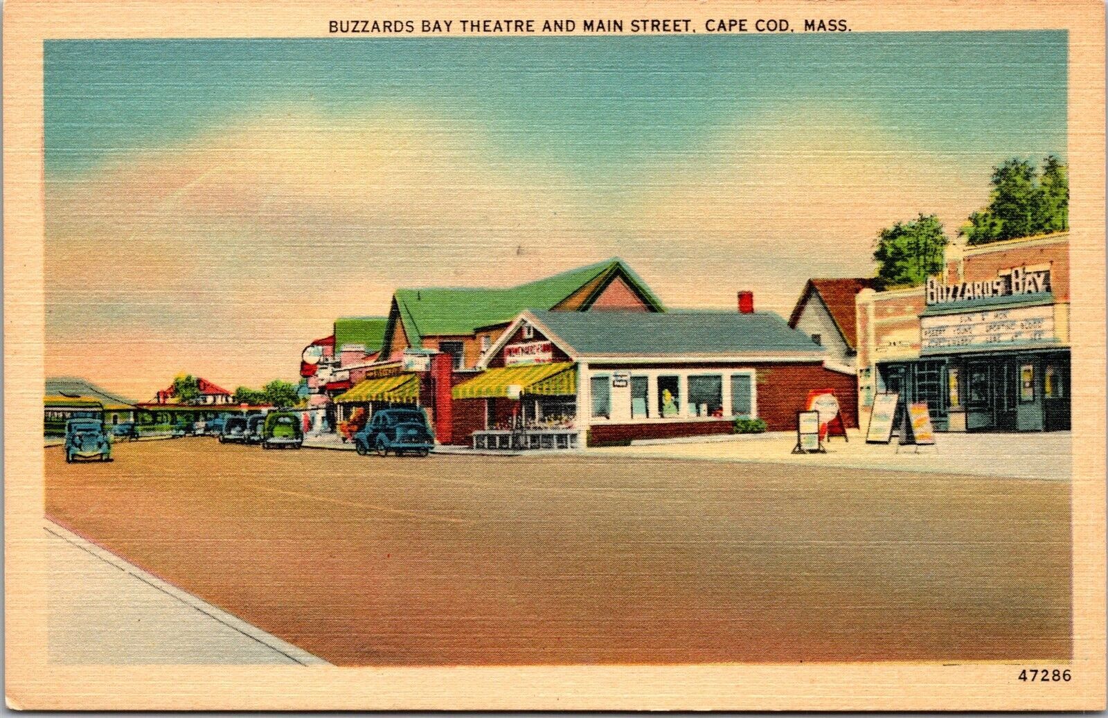 Vtg Cape Cod Massachusetts MA Buzzards Bay Theatre & Main Street View Postcard United States