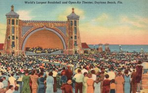 Vintage Postcard World's Largest Bandshell Open Air Theater Daytona Beach Fla.