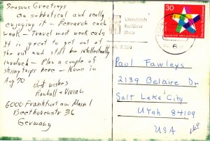 Postcard May the Joys of Christmas be yours shape of ornament German postmark