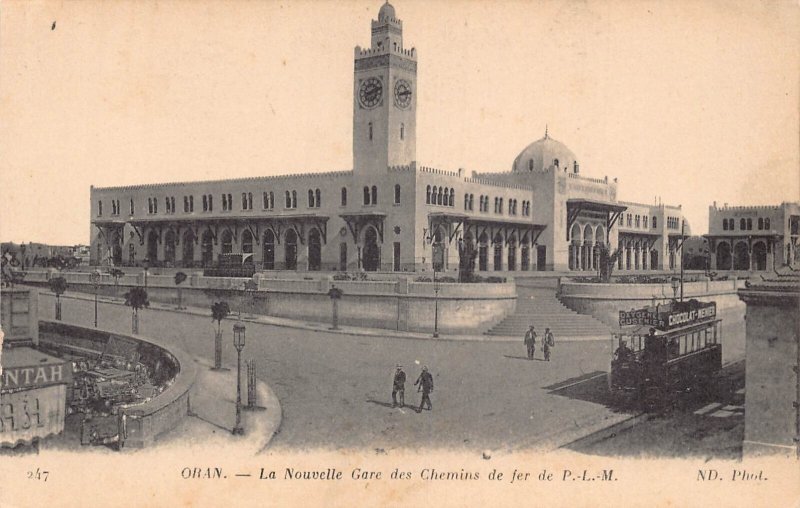 B063 Algeria Oran Nouvelle Gare Chemins de fer PLM Train Station Tram postcard