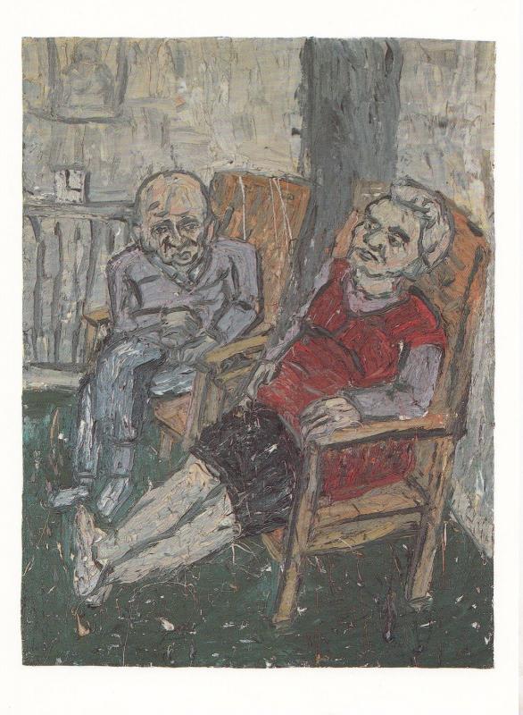Leon Kossoff Two Seated Figures in Spring 1980 Pensioners Oil Painting Postcard