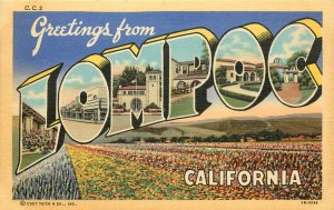 Linen Large Letter Greetings Postcard Lompoc CA Santa Barbara County 