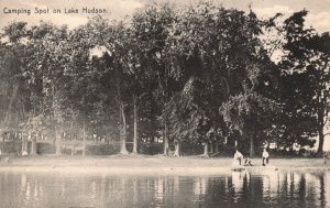 Camping Spot Lake Hudson Family Along Lakeside Vintage Postcard c1910