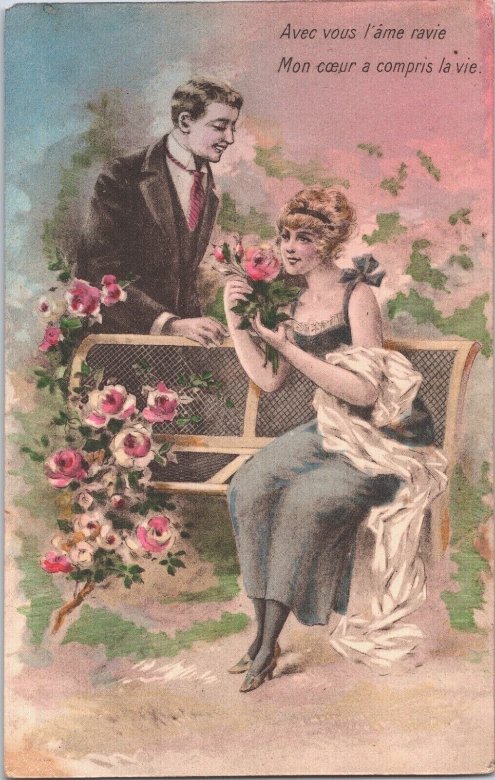 Romantic Couple Art Nouveau Vintage Postcard 09.22 | Asia & Middle