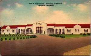 Linen Postcard Wismer Court Motel U.S. Highway 70 in Camden, Tennessee~1799