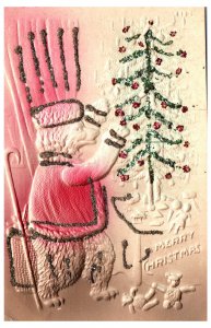1900s Christmas Bear Dressed as Santa Claus Embossed Anthropomorphic Postcard