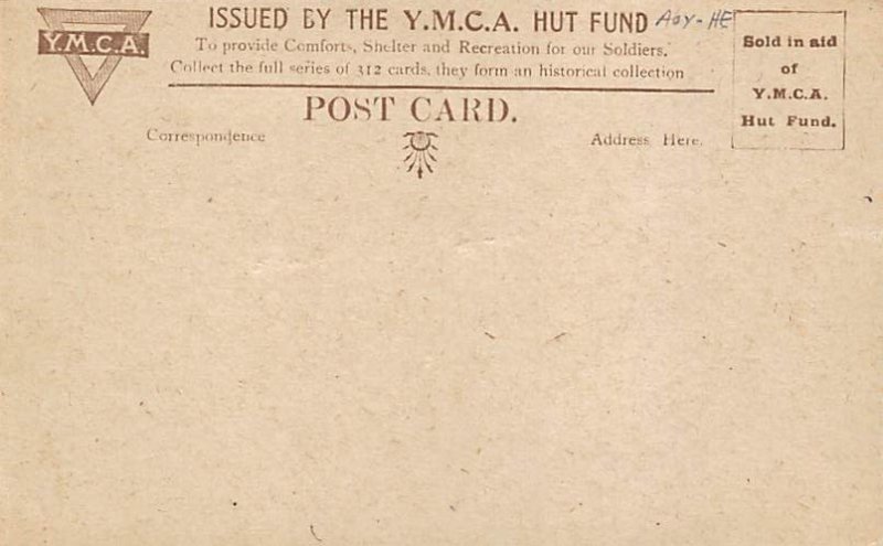 Issued by the YMCA hut Fund, Shelter for Soldiers Pool Billiards Carte Postal...