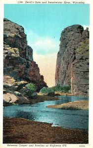 Vintage Postcard Devil's Gate And Sweetwater River Casper And Rawlins Wyoming WY 