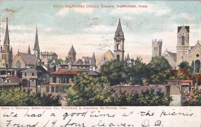 Iowa Des Moines Church Towers 1908