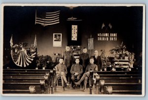 c1910's Welcome Home American Soldiers Church WWI RPPC Photo Antique Postcard