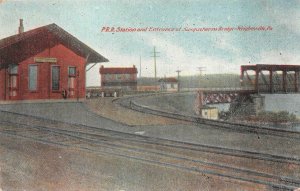 P.R.R. TRAIN DEPOT SUSQUEHANNA BRIDGE WRIGHTSVILLE PENNSYLVANIA POSTCARD (1910)