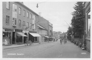 RPPC Värnamo, Sweden, Storgatan, Bicycles Street Scene Vintage Photo Postcard