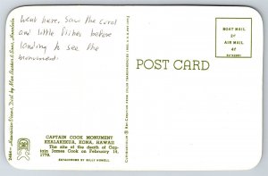 Captain Cook Monument Boat Kealakekua Kona HI Postcard D22