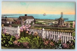 1940 Cape Cod Massachusetts Postcard Cockle Cove Windmill Garden Joseph Lincoln