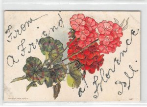 FLORENCE, ILLINOIS Roses Glitter Greetings Flowers 1908 Vintage Postcard