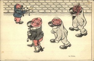 French Military Satire Comic Overhead View Soldiers c1905 Postcard LA VISITE