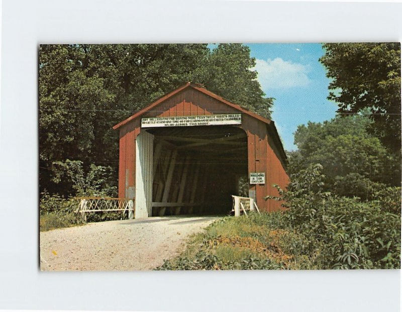 Postcard Red Covered Bridge, Princeton, Illinois