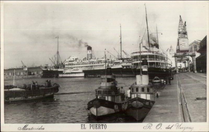 Montevideo - Steamships & Tugboats El Puerto Real Photo Postcard