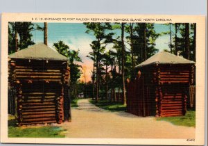Vintage Postcard Linen Entrance To Fort Raleigh Reservation Roanoke Island NC