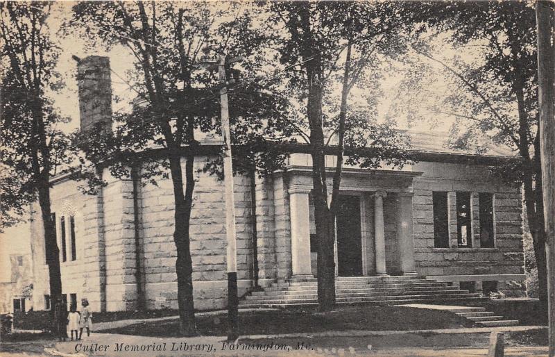 Farmington Maine~Cutler Memorial Library~Girls on Sidewalk~c1910 Postcard