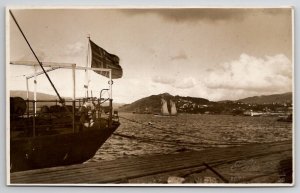 RPPC Norway Boat Flying Norwegian Flag With Two Masted In Distance Postcard P23