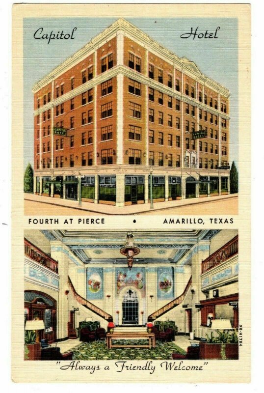 Amarillo TX Postcard Capitol Hotel Multiview Exterior & Lobby Views #75379