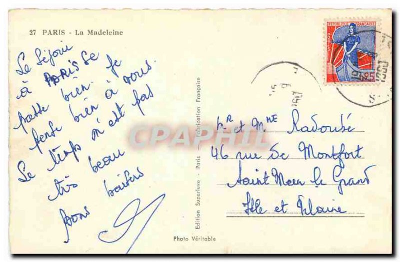 Old Postcard Paris La Madeleine