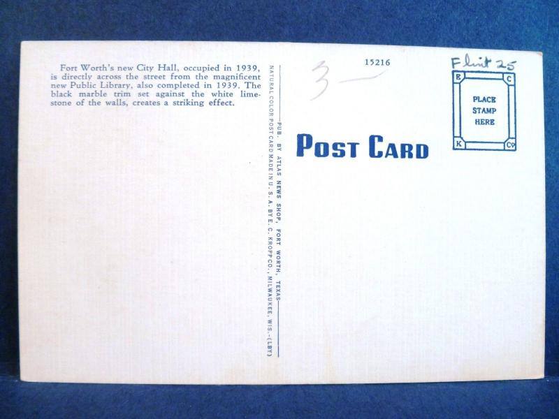 Postcard TX Fort Worth City Hall